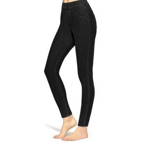 HUE Black Denim Leggings Wide Waistband — Size 4-6